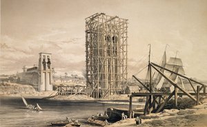 Uitzicht op de bouw van de Britannia Tubular Bridge door English School