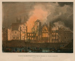 Uitzicht op de vernietiging van beide Huizen van het Parlement, 16 oktober 1834 door English School