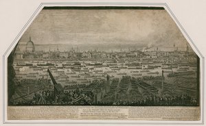 Uitzicht op de begrafenisstoet van admiraal Lord Nelson toen hij van Greenwich naar Whitehall werd gebracht door English School