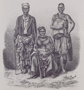 Dorpshoofd van de Loango-kust, met vrouw en dignitaris, gegraveerd van een foto door Dr. Falkenstein, uit 