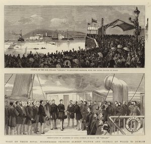Bezoek van hun koninklijke hoogheden prinsen Albert Victor en George van Wales aan Dublin (gravure) door English School