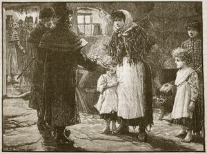 Bezoek van de tiendproctor, Ierland, 1832, illustratie uit Cassells Geïllustreerde Geschiedenis van Engeland