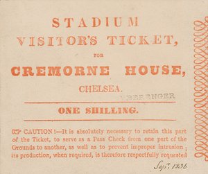 Bezoekerskaartje voor het stadion, Cremorne House, Londen, september 1836 door English School