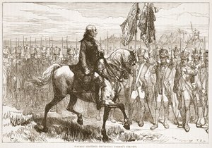 Warren Hastings beoordeelt Pearses kolom, illustratie uit Cassells Geïllustreerde Geschiedenis van India door James Grant, uitgegeven 1879 door English School