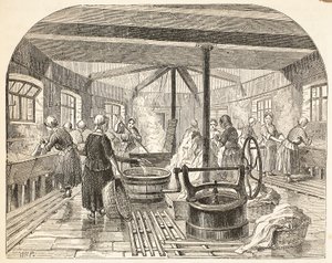 Wasserij in de Brixton-gevangenis, illustratie uit The Criminal Prisons of London and Scenes from Prison Life door Henry Mayhew en John Binny, uitgegeven 1862