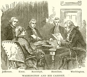 Washington en zijn kabinet. Jefferson. Knox. Randolph. Hamilton. Washington