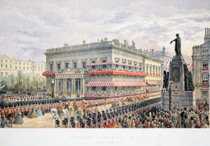Waterloo Place en Pall Mall, uit A Memorial of the Marriage of Edward VII and Alexandra of Denmark, pub. 1864