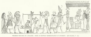 Het wegen van de ziel in een balans, uit een Egyptische voorstelling van het oordeel door English School