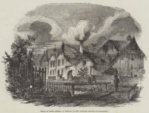 Wells, in Opper-Oostenrijk, een houtsnede in de Oostenrijkse drukkerij door English School