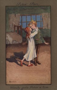 Wendy geeft Peter Pan een kus