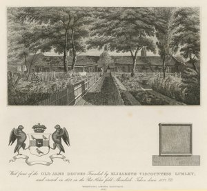 Westgevel van de oude armenhuizen gesticht door Elizabeth Burggravin Lumley (gravure) door English School