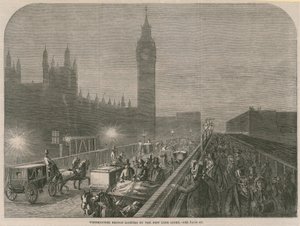 Westminster Bridge verlicht door het nieuwe kalklicht