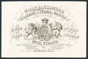 William Alexander, graveur en drukker in het algemeen voor hun koninklijke hoogheden, handelskaart door English School