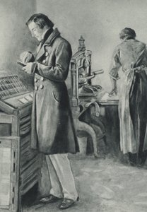 William Lloyd Garrison zet het type op voor zijn krant door English School