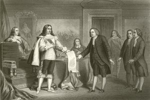 William Penn ontvangt het Handvest van Pennsylvania van Karel II