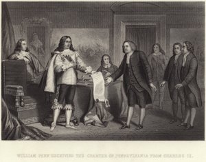 William Penn ontvangt het handvest van Pennsylvania van Karel II