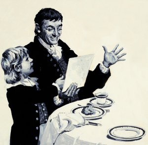 William Turner toont zijn verrukte vader een tekening van een leeuw door English School
