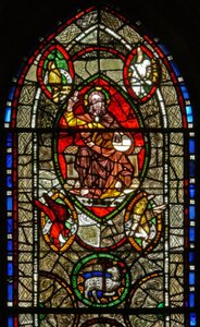 Raam S met Christus in Majesteit omringd door Evangelistensymbolen