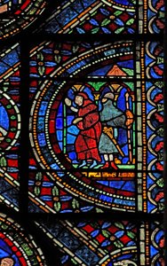Een scène uit het leven van St. Thomas Becket: Een gewapende ridder en een monnik door English School