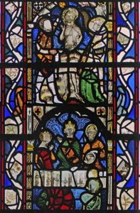 Raam w43 met St. Johannes de Doper bij de doop van Christus in de rivier de Jordaan door English School