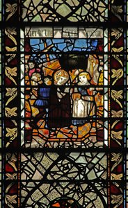 Raam w58 met een scène uit het verhaal van St. Thomas Becket - een inschepingsscène door English School