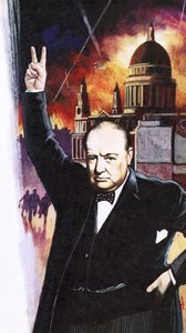 Winston Churchill tijdens de Blitz door English School