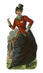 Vrouw in rijjurk door English School