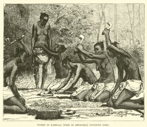 Vrouwen van Kambala (ten westen van Benguela) stampen maïs door English School