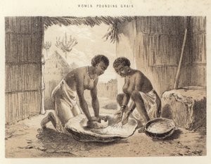Vrouwen die graan stampen