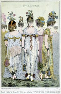 Prachtig: Parijse vrouwen in hun winterkleding voor 1800, Engelse karikatuur.