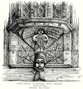 Houtsnijwerk in Bramhall House, Cheshire (gravure) door English School
