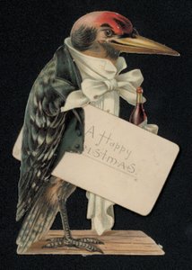 Specht verkleed als ober of butler, kerstgroetkaart door English School