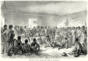 Worstelwedstrijd voor het hof van Tananarivo (gravure) door English School