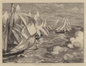 Zeilen, een vliegende start (gravure) door English School