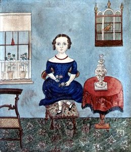 Jong meisje dat danst op een stoel in een interieur, c.1840