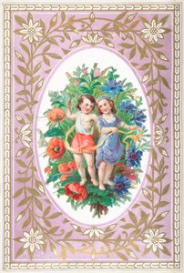 Jong Meisje en Jongen met bloemen en linten