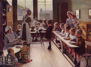 Jonge kinderen tijdens de maaltijd in een kinderdagverblijf door English School