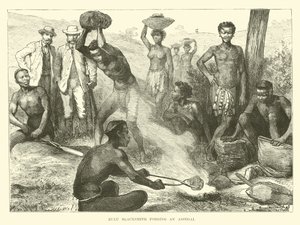 Zulu smid die een Assegai smeedt door English School