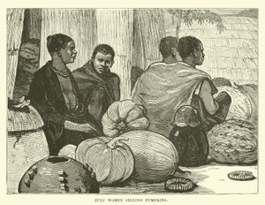 Zulu vrouwen die pompoenen verkopen door English School