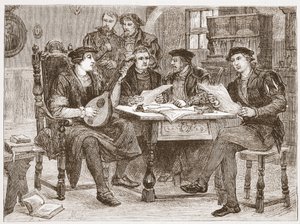 Zwingle onder zijn vrienden, illustratie uit De Geschiedenis van het Protestantisme door James Aitken Wylie, 1878 door English School