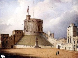 Worcester plaquette die de Ronde Toren van Windsor Castle afbeeldt, een van een paar, c.1830-40 door Enoch Doe
