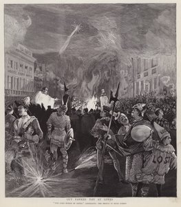 Guy Fawkes Day optocht in Lewes, Sussex, 5 november 1892 door Enoch Ward