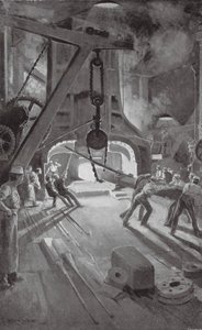 De 40-tons stoomhamer aan het werk in Woolwich Arsenal