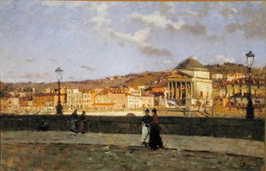 Kade langs de rivier de Po en de kerk van Grande Madre di Dio, Turijn, 1882 door Enrico Reycend