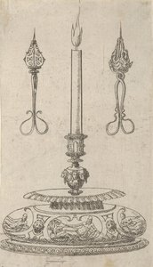 Ontwerp voor een kandelaar met kaarslontknippers, 1560-70 door Erasmus Hornick