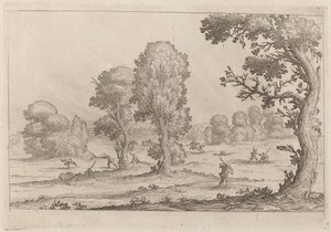 Mannen vechten in een landschap