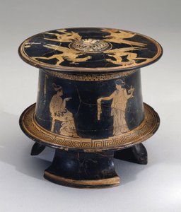 Roodfiguur pyxis, Attisch, c.430 v.Chr. door Eretria Painter Eretria Painter