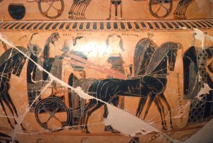 (detail) Zeus en Hera in een wagen met Kaliope van de Francois-vaas