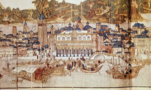 Uitzicht op Venetië (Dogenpaleis, San Marcoplein) (xylografie)