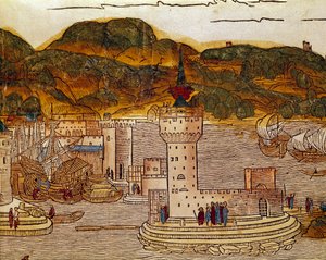 Uitzicht op de haven van Candie (het huidige Heraklion) op Kreta (pagina uit het reisboek 
